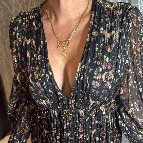 Sandro Paris Pleated Hound Print Metallic Dress 38/6 - Picture 4 of 12